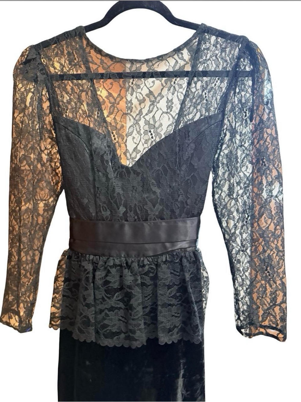 Gunne Sax Black Lace Midi Dress with Satin Waistband